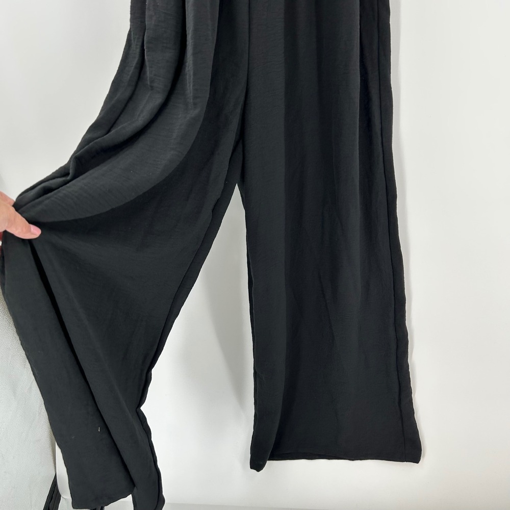 Black Smocked Wide Leg Jumpsuit Sleeveless Size S palazzo boho loungewear - Picture 4 of 9